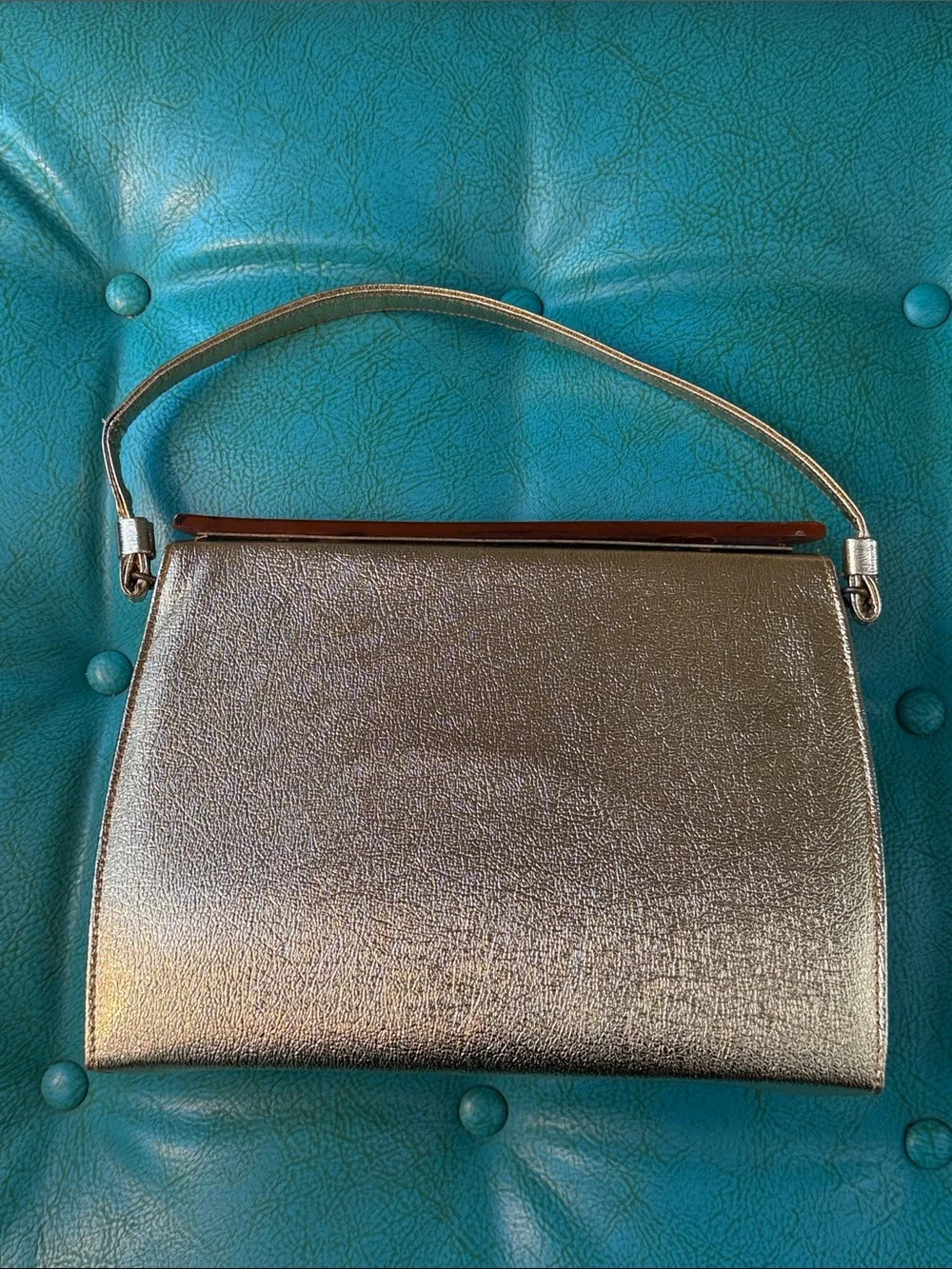 Vintage Town & Country Metallic Gold structured Shoulder Bag Purse mid century